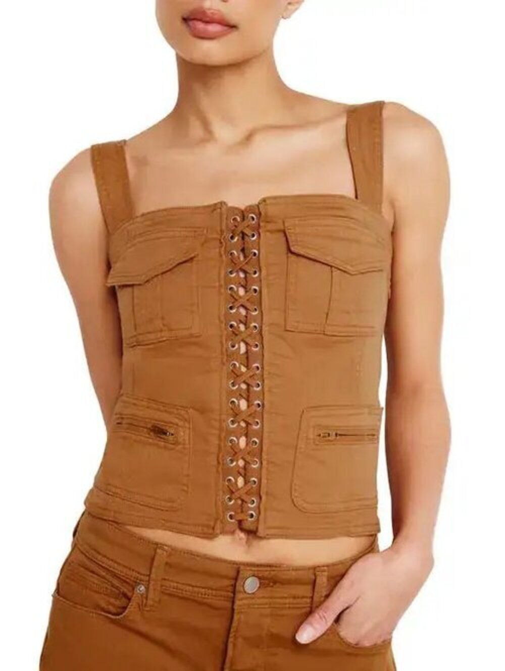 Sleeveless Twill Corset Tank
